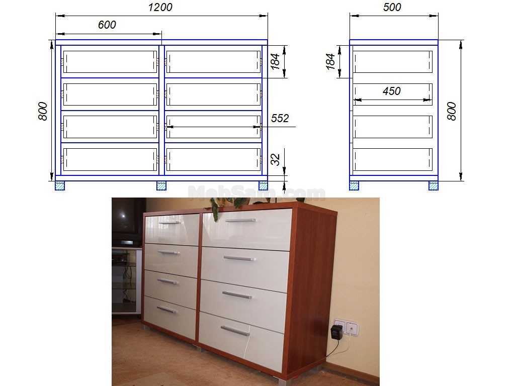 Стандартный размер комода на 4 ящика