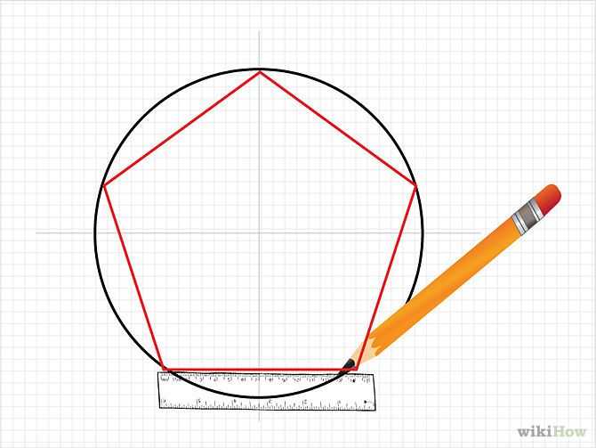 Как нарисовать пятиугольник с равными сторонами в окружности