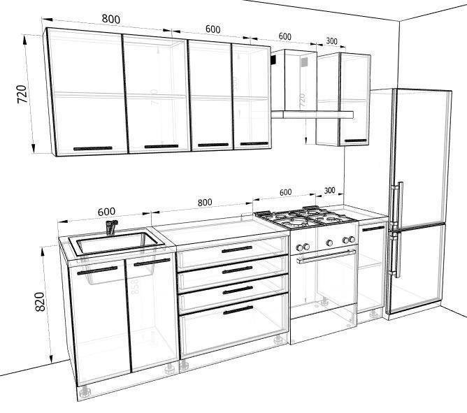 Чертеж кухни прямой