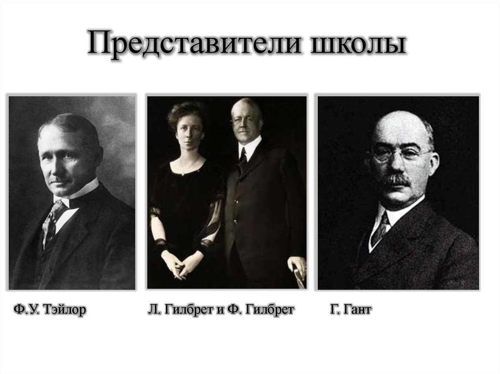 Представители школы имен. Школа научного управления Тейлора. Школа научного управления ф и л Гилбрет. Тейлор Гилберт Гантт.