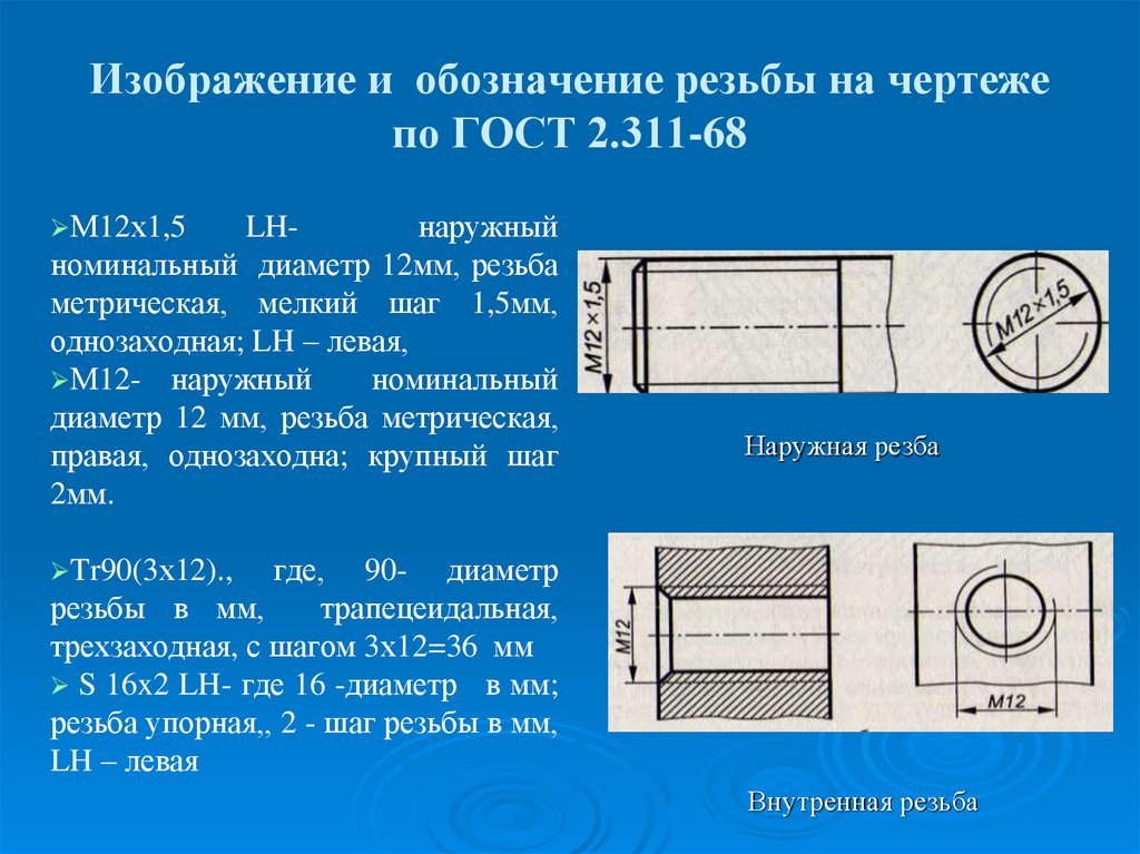 Внешняя резьба на чертеже