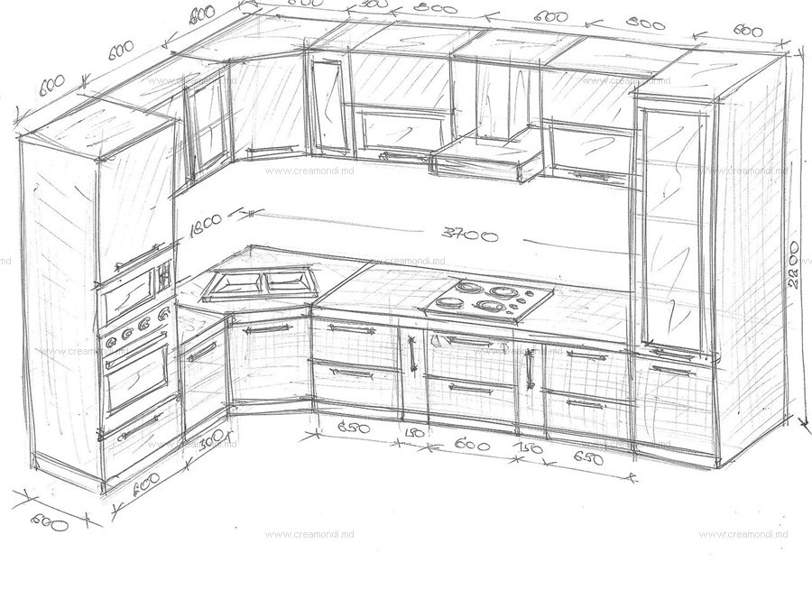 Проект кухни угловой онлайн с размерами