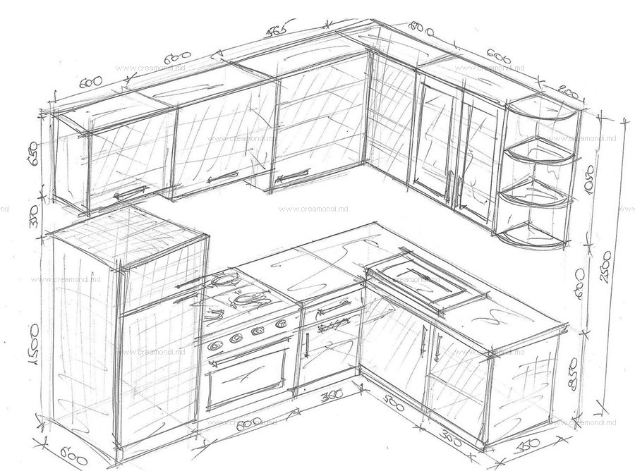 Эскиз кухонного гарнитура углового - 86 фото