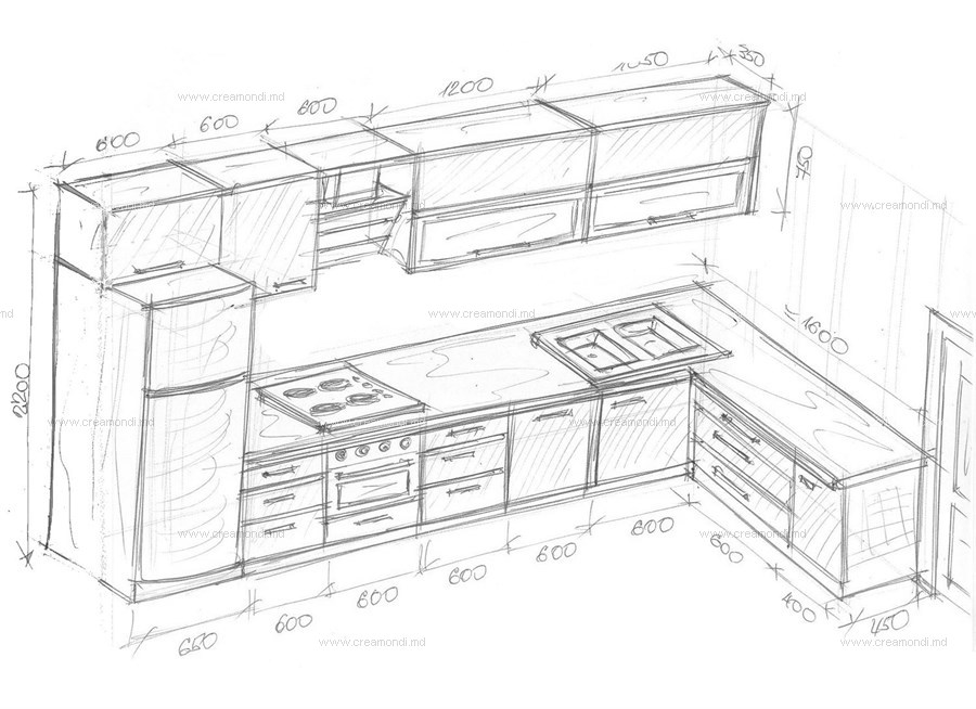 Как рисовать чертеж кухни