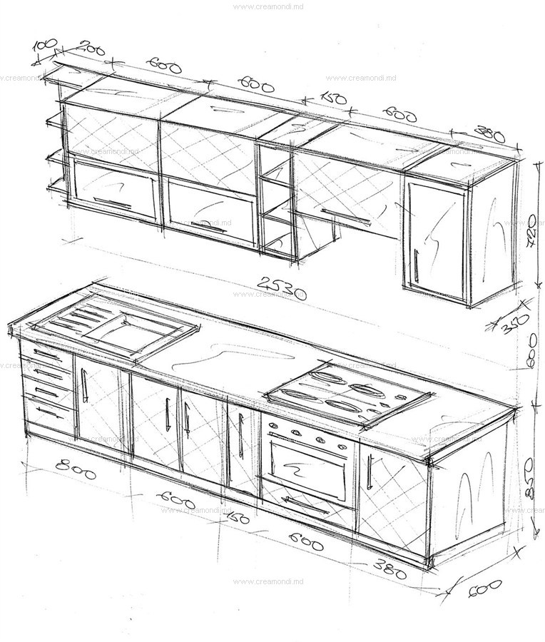 Эскиз линейной кухни