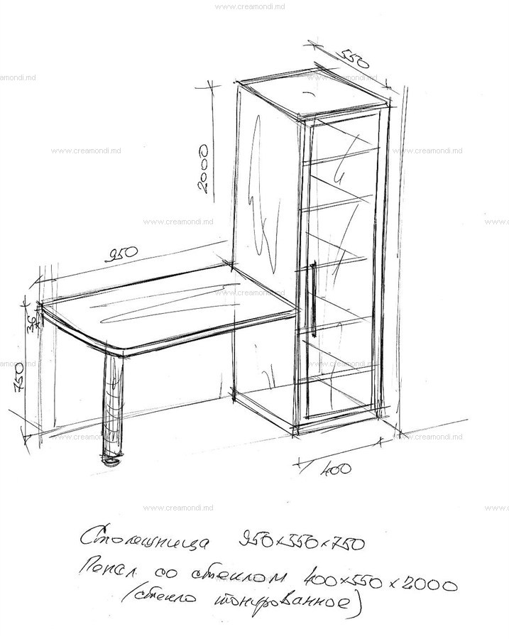 Угловой компьютерный стол со шкафом чертеж