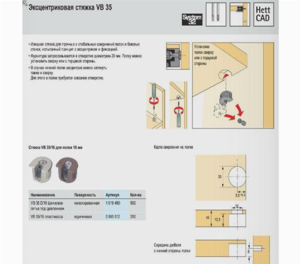 Стяжка вб для мебели размеры