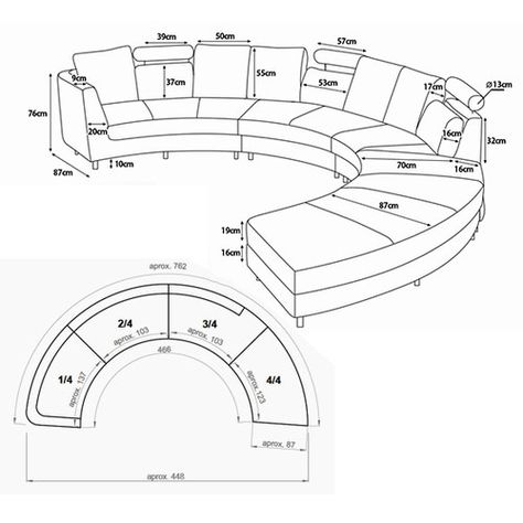 Чертеж полукруглого дивана