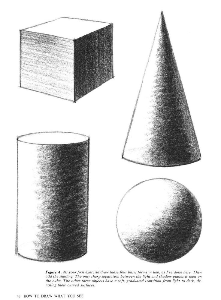 Цилиндр и куб рисунок карандашом с тенью