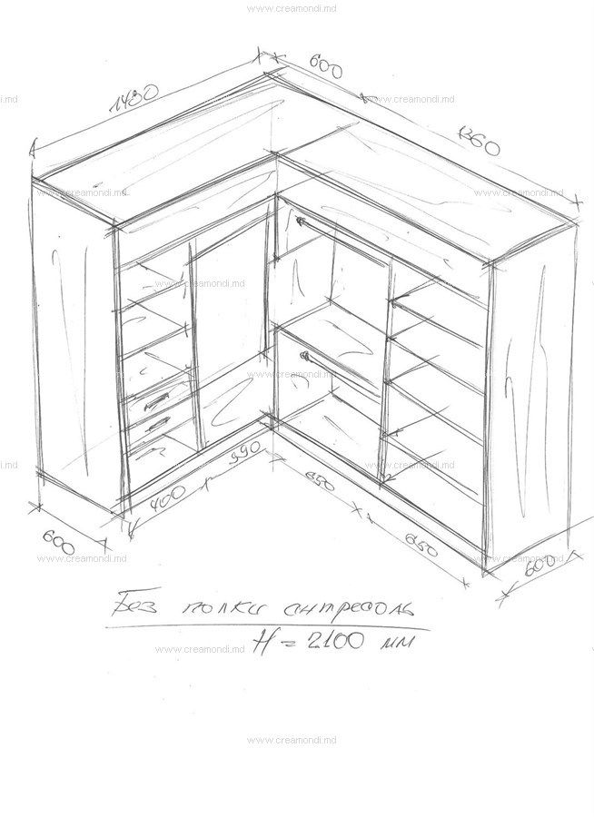 Чертеж маленькой гардеробной с размерами