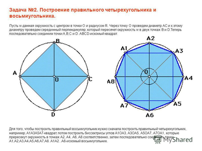 Правильный квадрат в окружности. Правильный четырехугольник с помощью циркуля. Построение квадрата вписанного в окружность. Правильное построение четырёхугольника в окружности. Вписать квадрат в окружность с помощью циркуля.