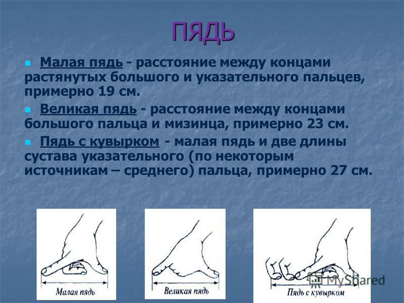 Длина пяди. Старинные меры длины малая пядь. Древние меры длины пядь. Измерение пядью. Пядь единица измерения.