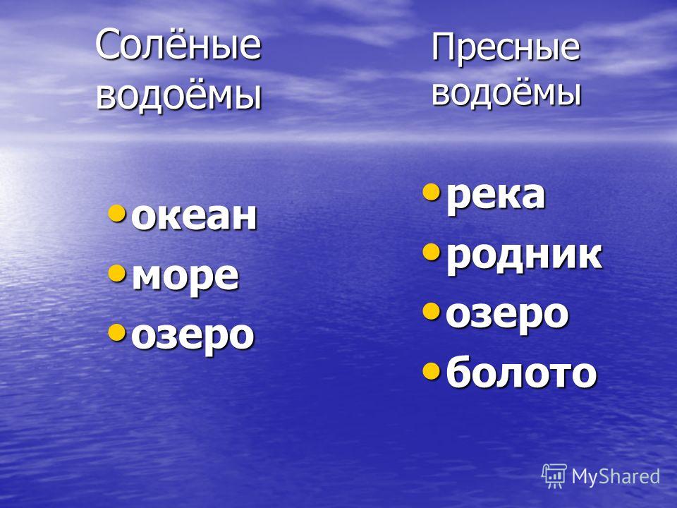 Виды водоемов