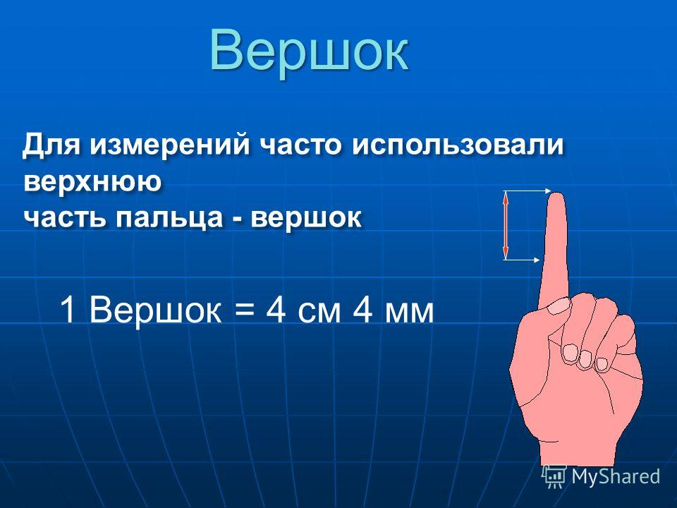 Три например. 1 Вершок. Вершок мера длины в сантиметрах. Части пальца. Четыре вершка.