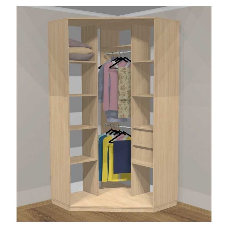 Шкаф угловой для одежды в спальню с зеркалом полками и ящиками