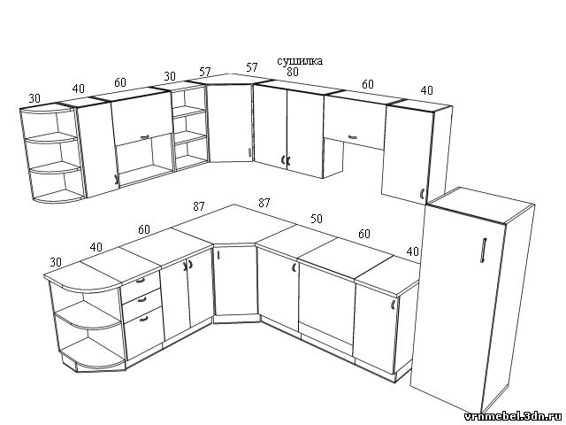 Чертежи размеры кухни угловой
