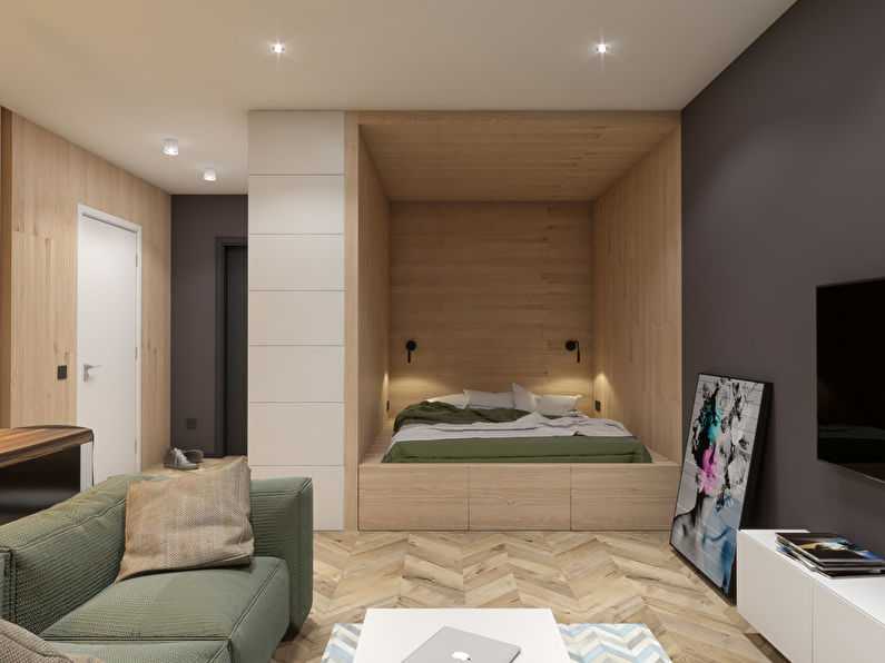 Дизайн комнаты с альковом в однокомнатной