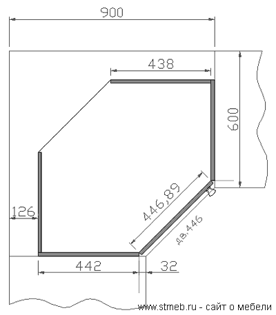 Верхний угловой шкаф для кухни чертеж