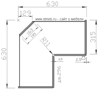 Расчет фасада для углового шкафа