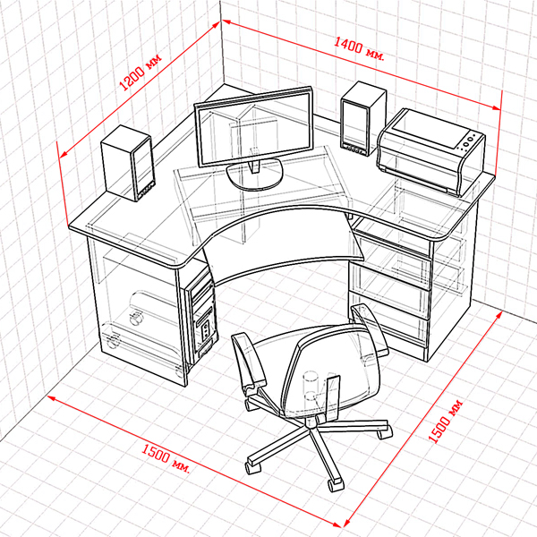Габариты углового компьютерного стола