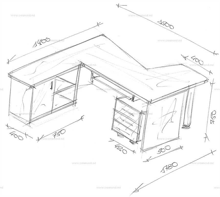 Стол письменный угловой чертеж