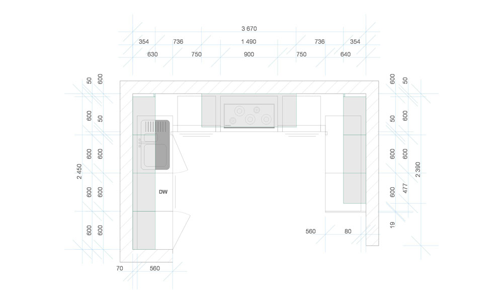 Кухня вид сверху чертеж