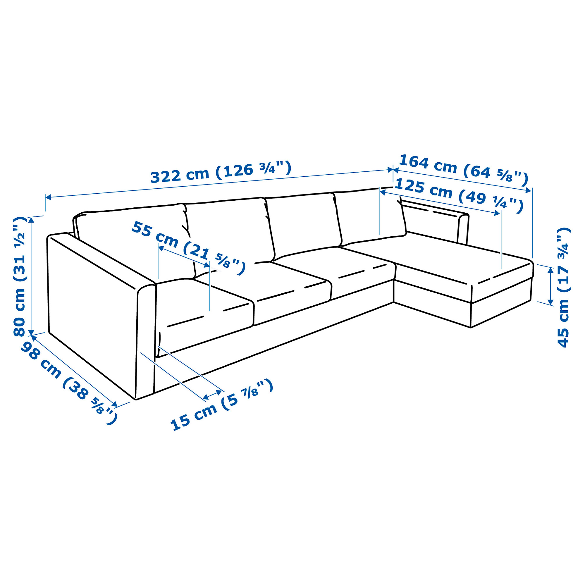 ВИМЛЕ 5-местный угловой диван, с козеткой, Гуннаред классический серый