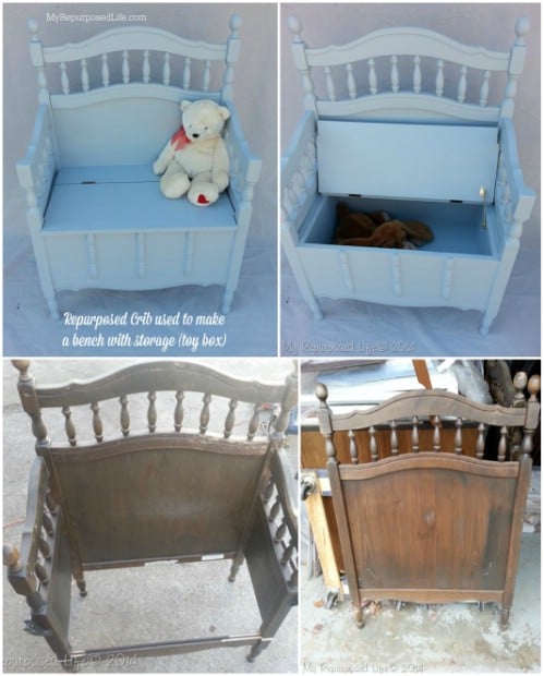 Storage Bench - 20 Delightfully Creative and Functional Ways to Repurpose Old Cribs