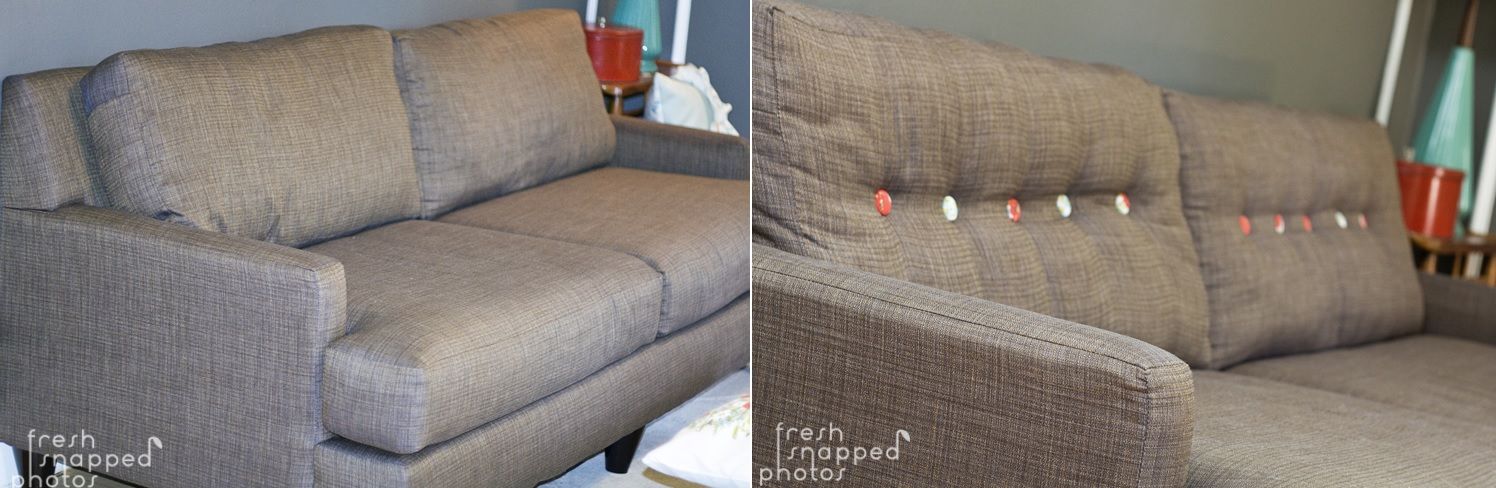 Grey sofa makeover with buttons
