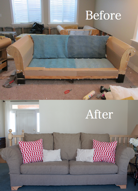 Reupholster couch before and after