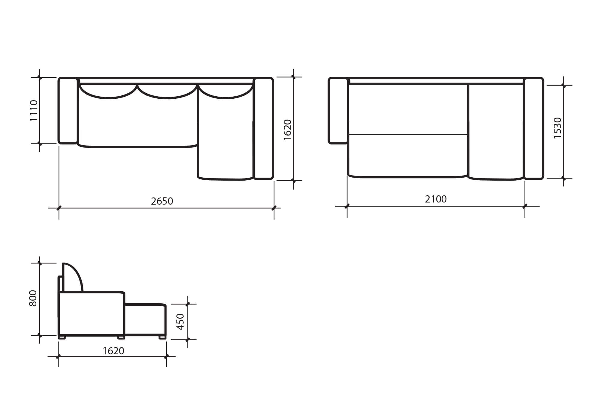 Размеры диванов на чертеже