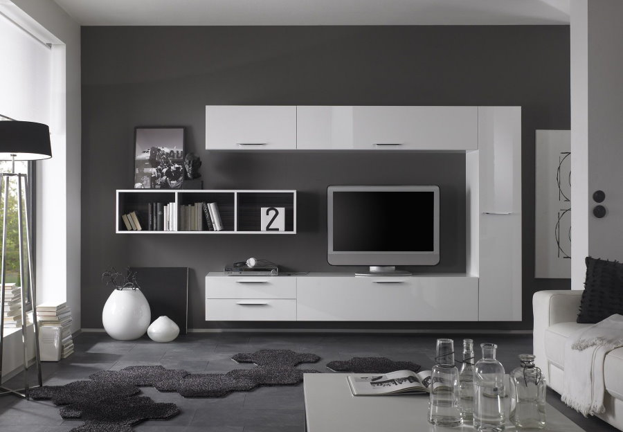 Дизайн мебельной стенки для телевизора в гостиной
