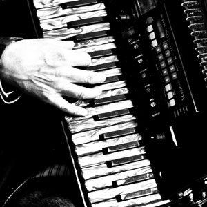 Close up of hand playing accordion