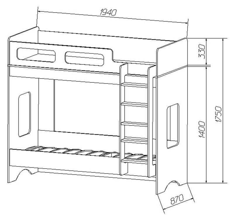 Стандартные размеры двухъярусной кровати