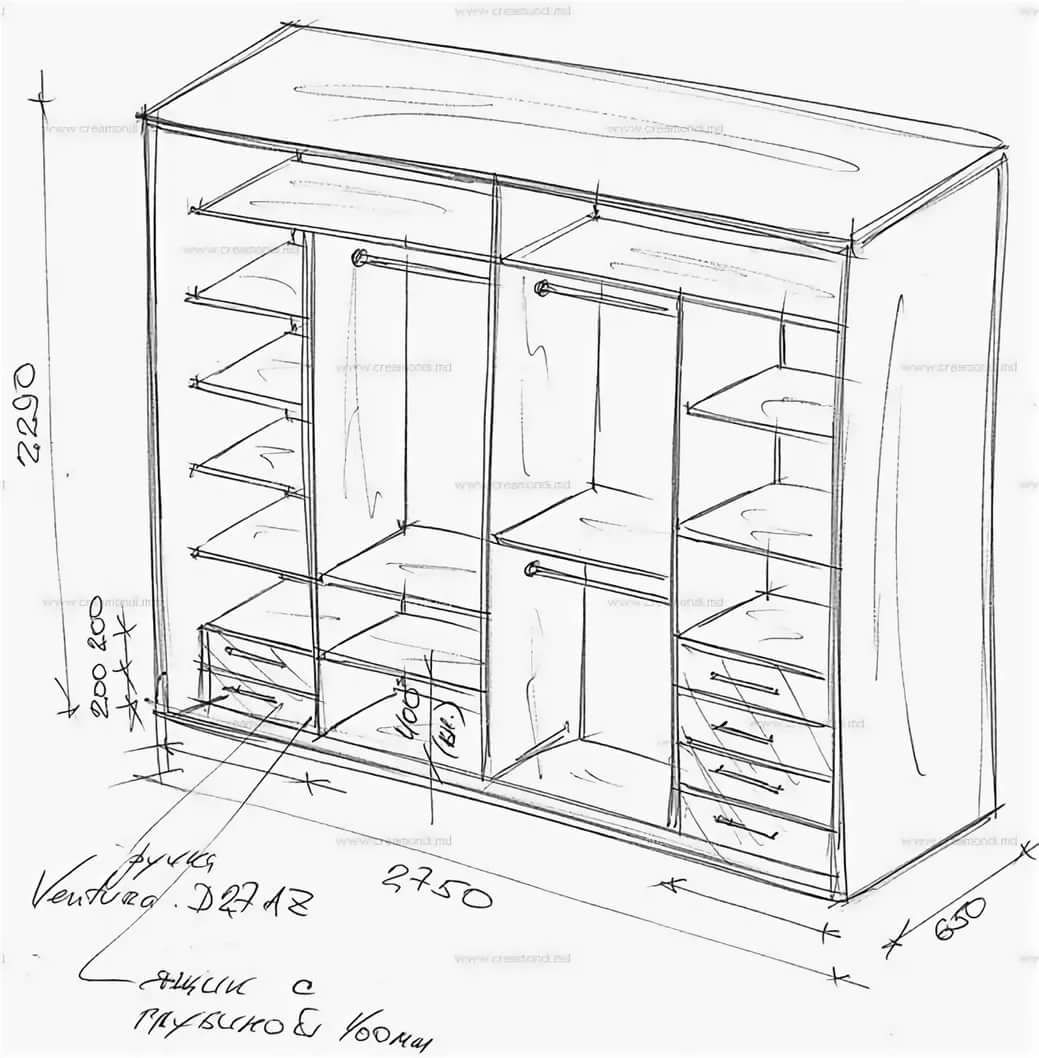 Шкаф-купе чертежи с размерами 2000*2300