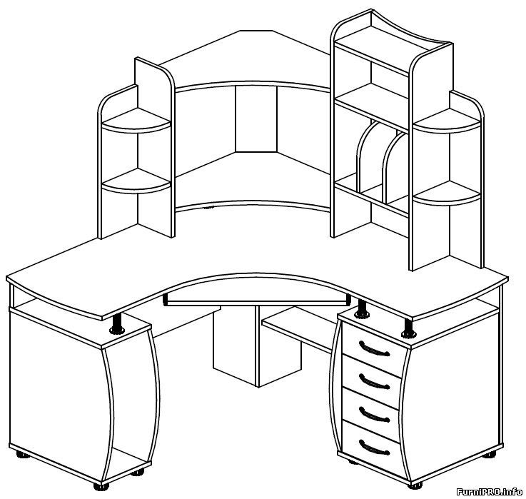 Чертеж углового стола для компьютера