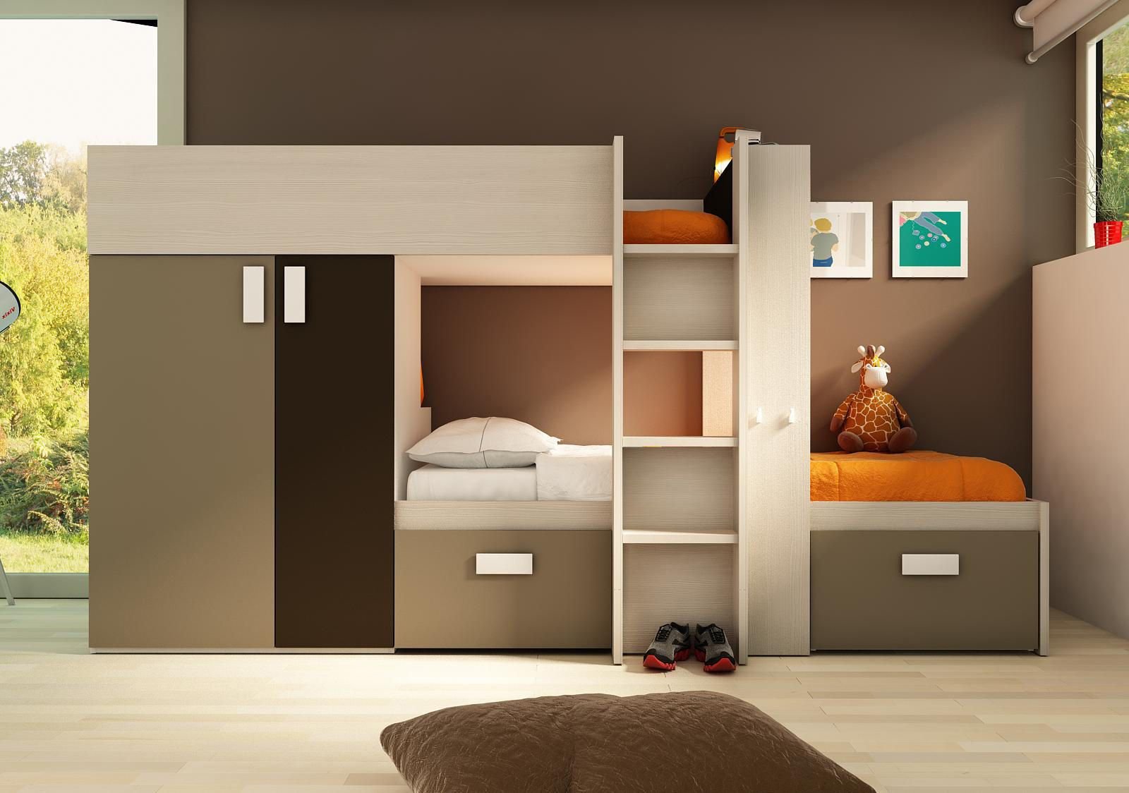 Двухэтажная кровать со шкафом
