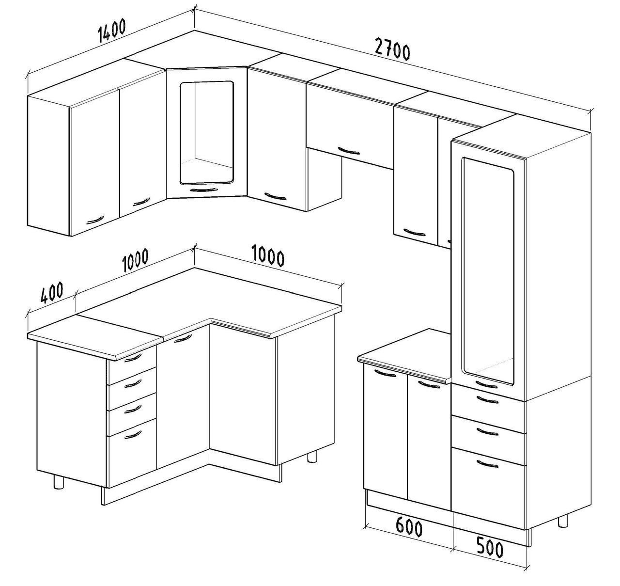 Угловой кухонный гарнитур 2000х1400 схема