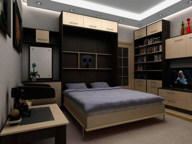 Малогабаритная квартира с кроватью трансформером встроенной в шкаф