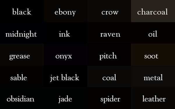 20 color names for black