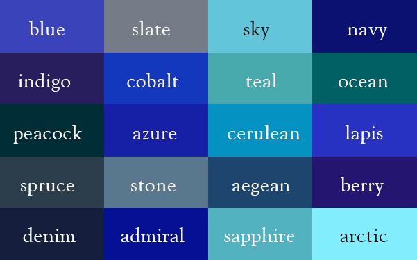 20 color names for blue