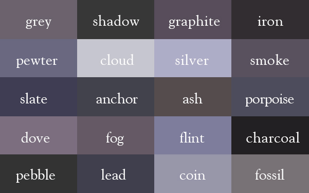 20 color names for grey or gray