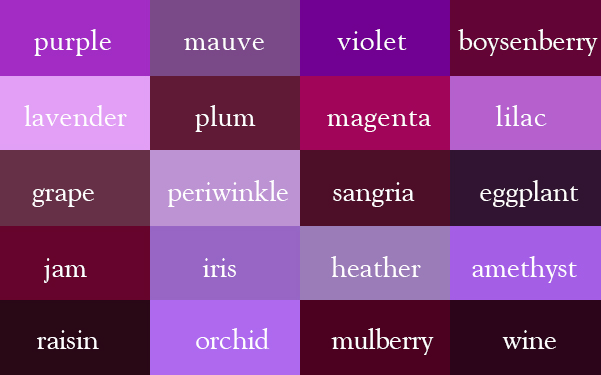20 color names for purple