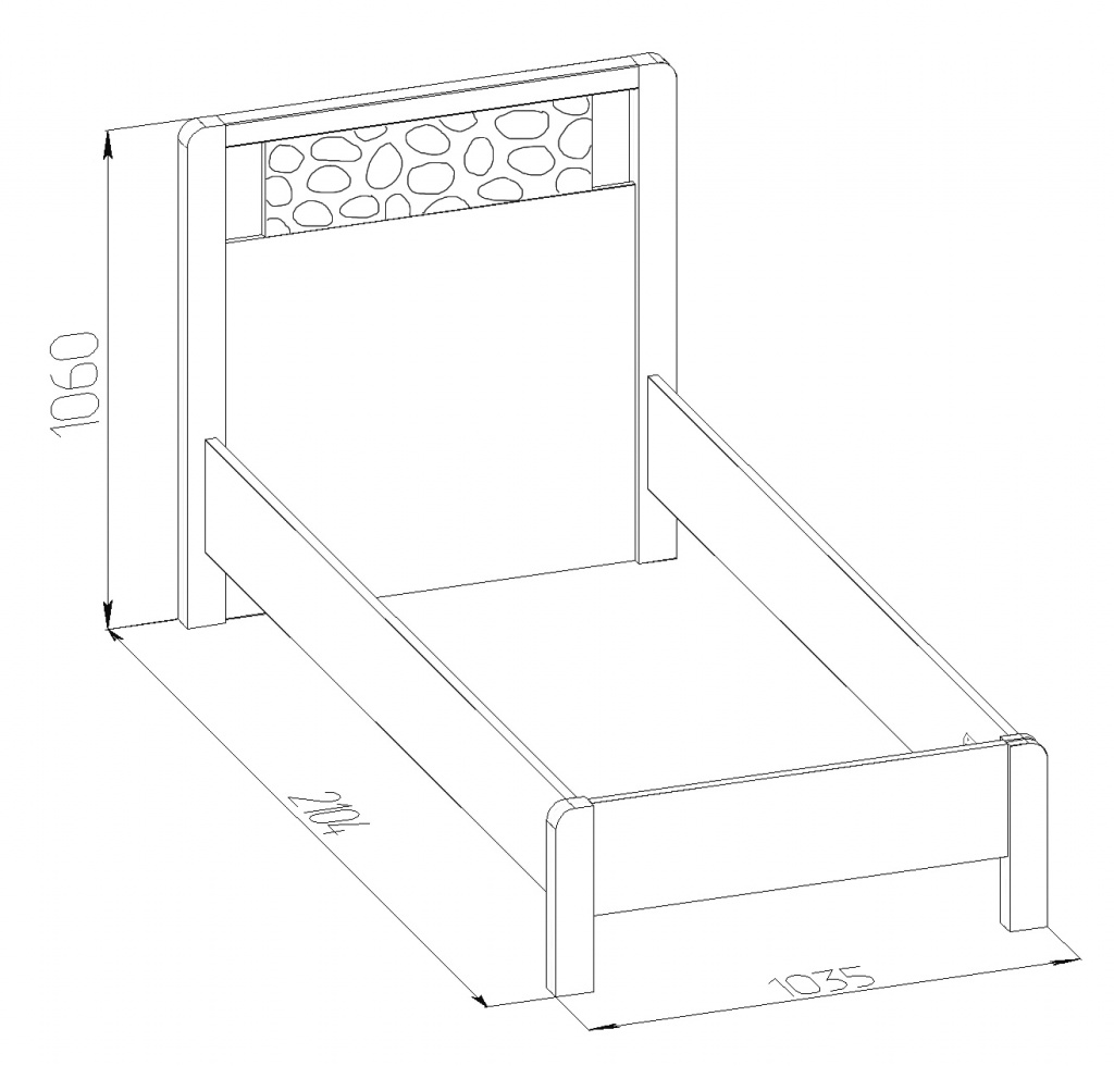 Чертеж односпальной деревянной кровати