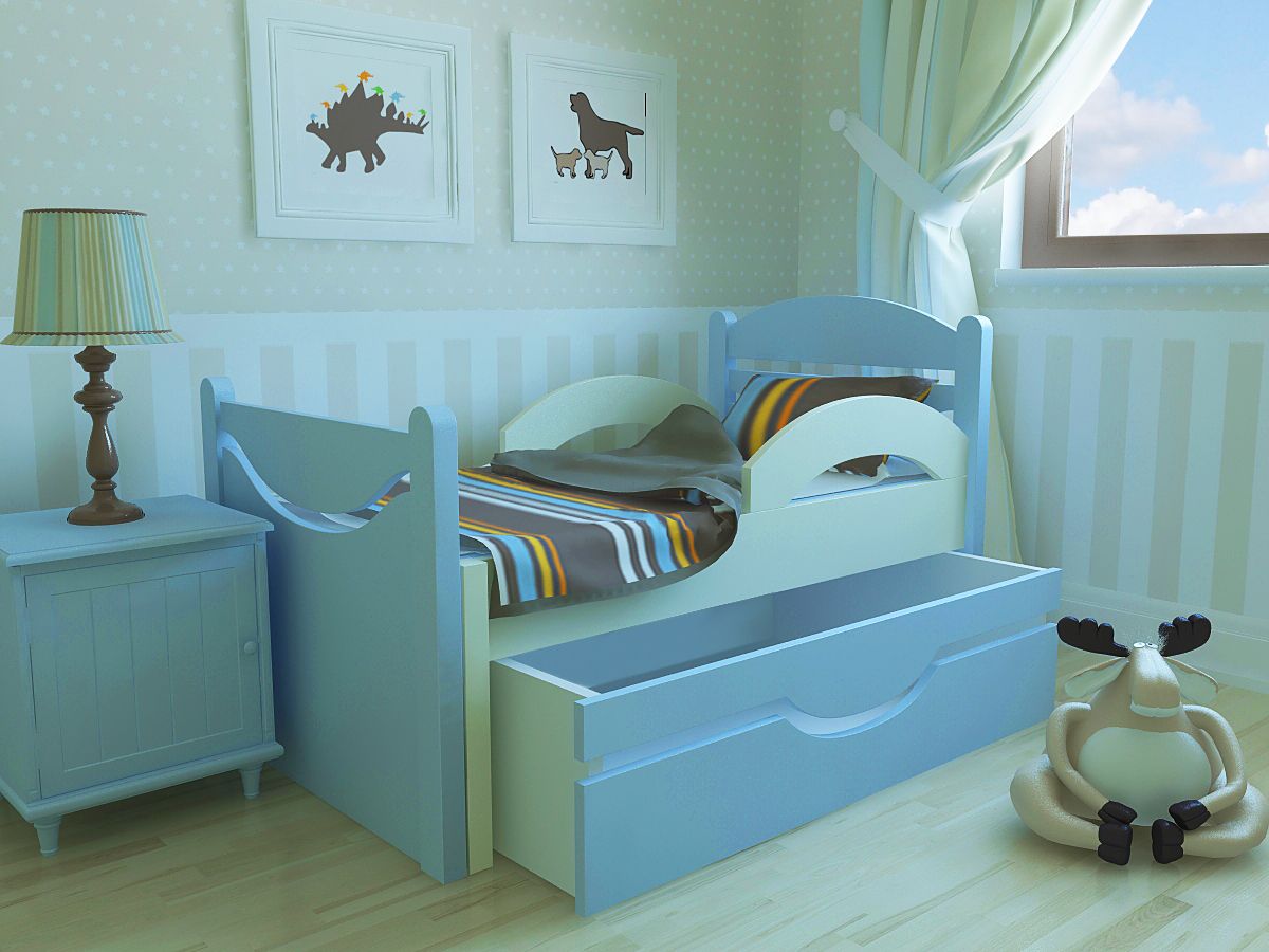 Синяя кровать для детей