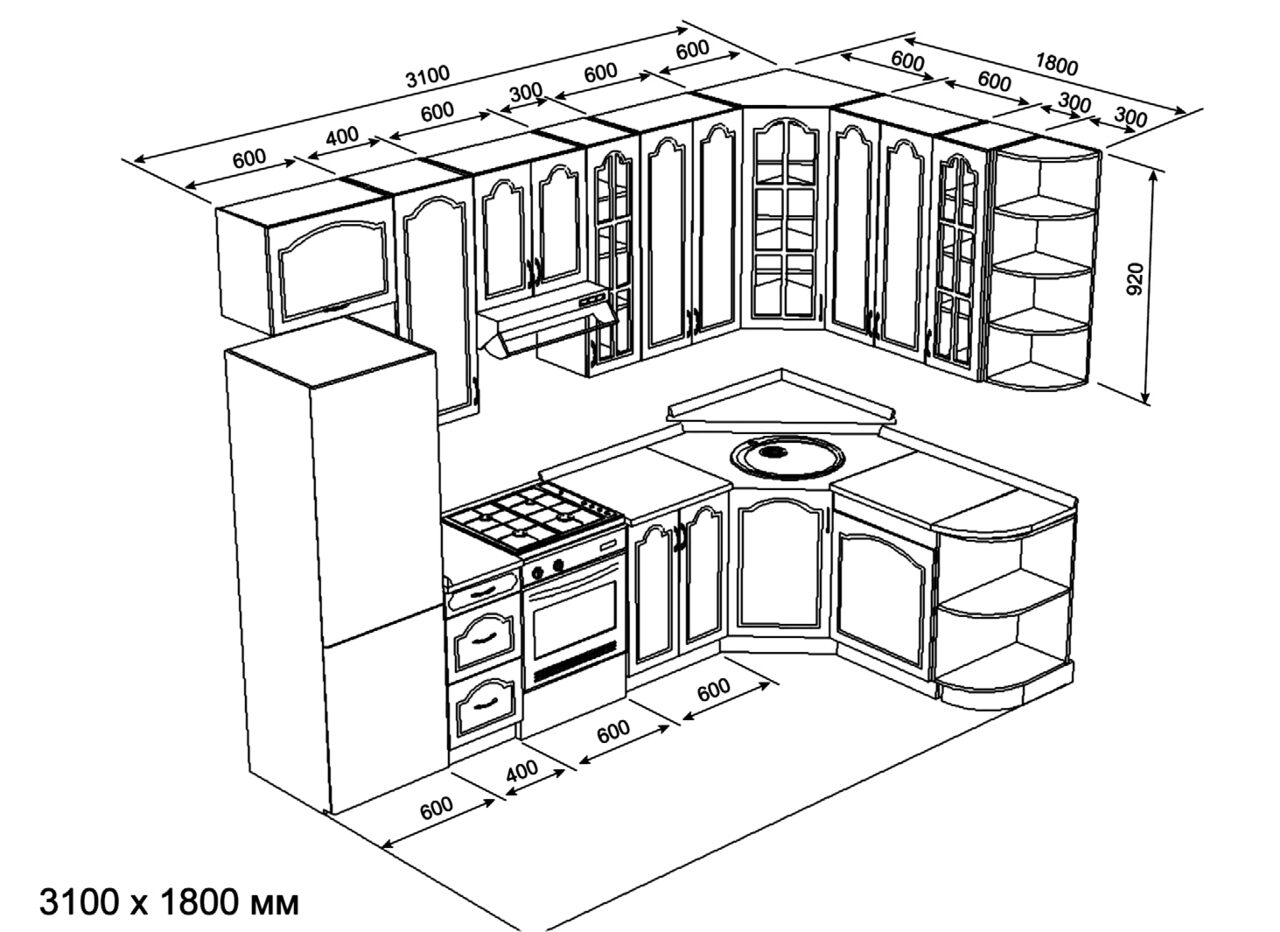 Угловой шкаф для кухни схема