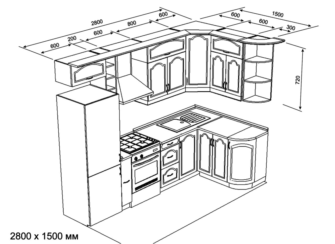 Проект угловой кухни с размерами