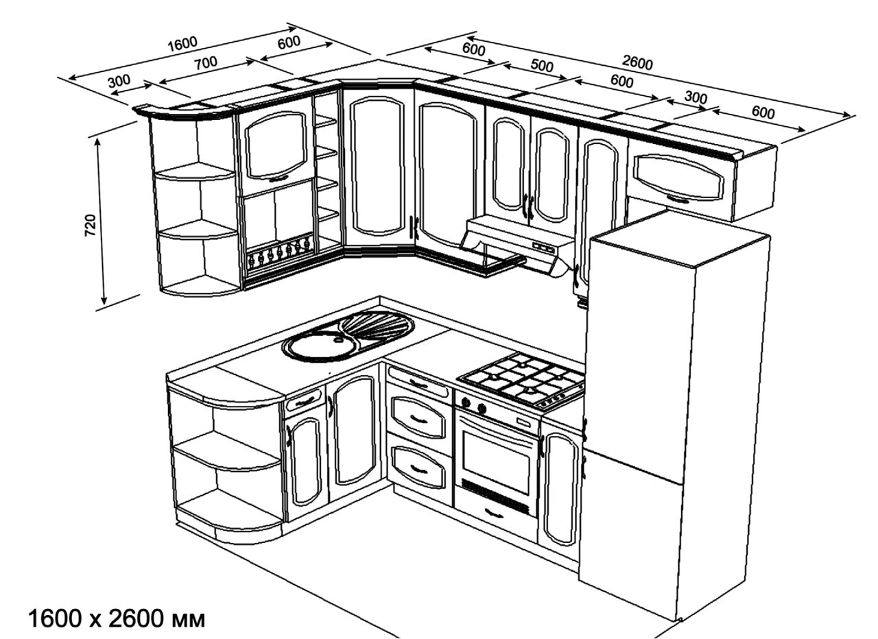 Эскиз кухни угловой