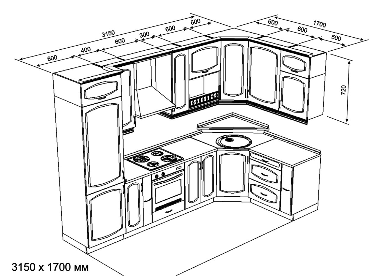 Чертёж кухни угловой 2.90