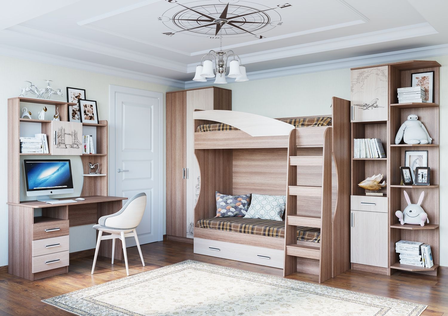 Корпусная мебель с угловым шкафом для однокомнатной квартиры